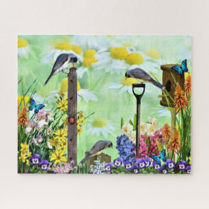 Puzzle Jardín de flores de la casa de pájaros