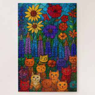 Puzzle Jardín de Gatos Arte de Gato de Vidrio Emplomado c