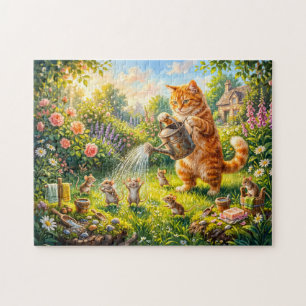 Puzzle Jardín de gatos y ratones, diversión con agua