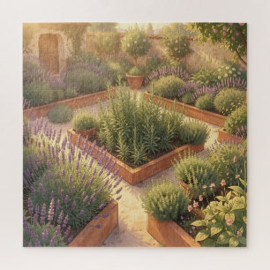 Puzzle Jardín de hierbas mediterráneo soleado con lavanda