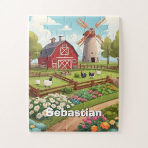 Puzzle Jardín de la granja y molino de viento con nombre
