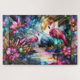 Puzzle Jardín de la Luna de Flamenco de Vidrio Pintado