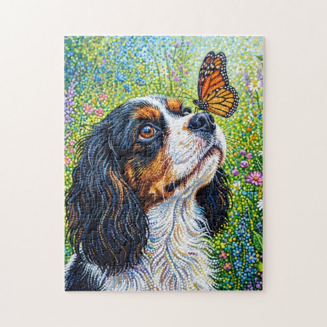 Puzzle Jardín de Mariposas Cavalier King Charles Spaniel  (Vertical)