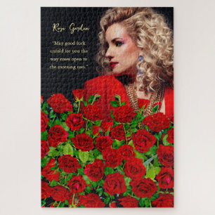 Puzzle Jardín de Rosas Rojas Vibrantes Floral Texto Perso