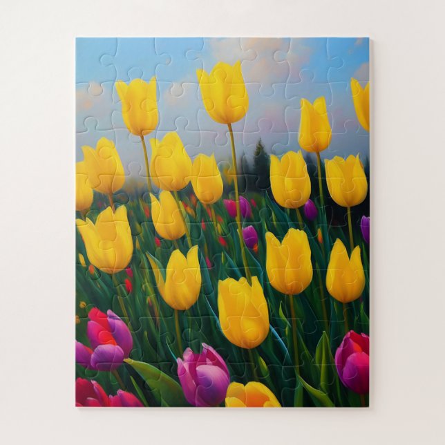 Puzzle Jardín de Tulipanes Amarillos Pintura al Óleo, Rom (Vertical)
