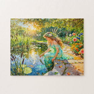 Puzzle Jardín estanque de la diosa griega Naiade