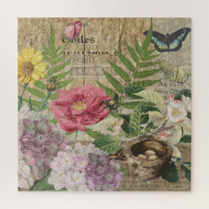 Puzzle Jardín Floral Nido de Pájaro Arte Mariposa Flor