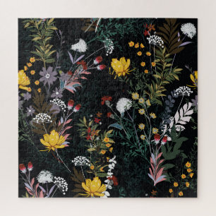 Puzzle Jardín floral oscuro: Patrón nocturno floreciente