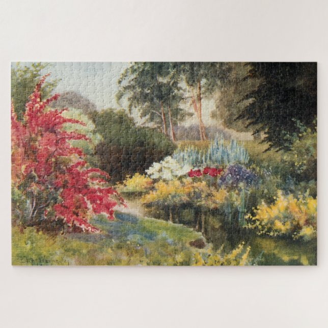 Puzzle Jardín inglés rústico vintage y estanque (Horizontal)