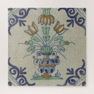 Puzzle Jarrón Antiguo de Tulipán de Delft en Azul y Dorad