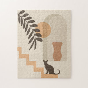 Puzzle Jarrón de hoja de escalera Gato, arte geométrico a