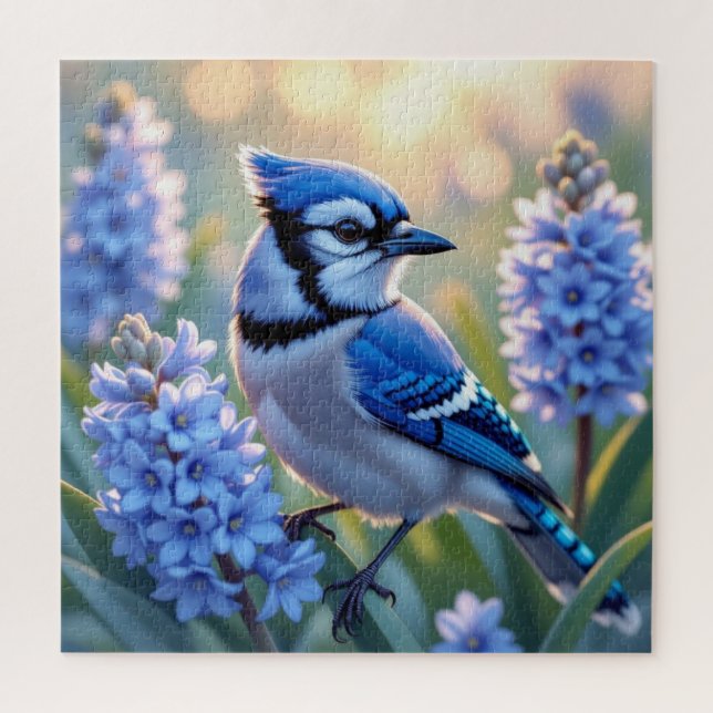 Puzzle Jay azul bonito y Lilacs (Vertical)