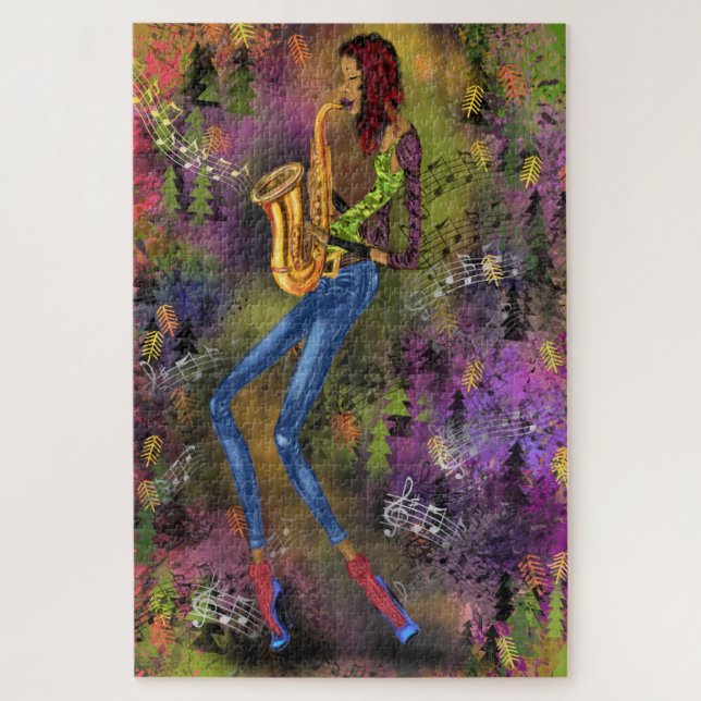 Puzzle Jazz Lady Saxofhone Player Dance Music Soul Sound (Vertical)