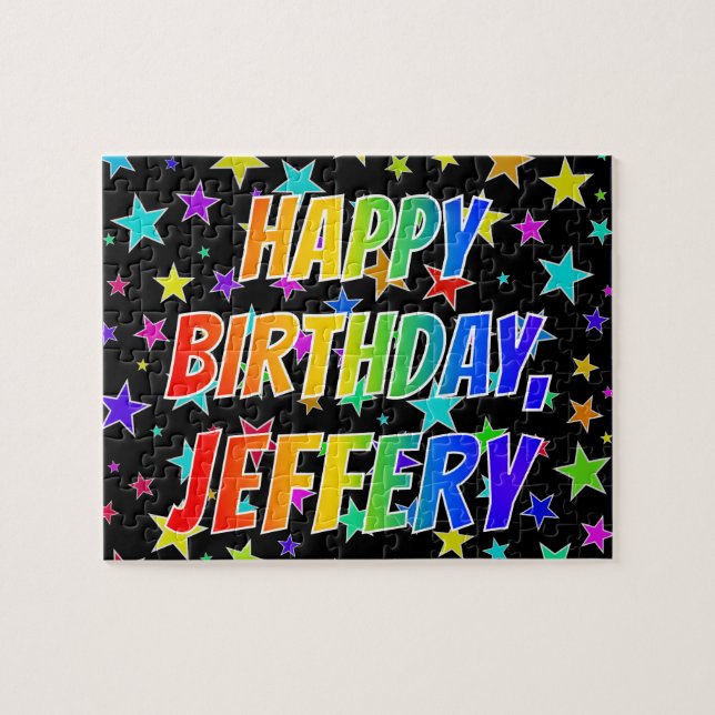 Puzzle "JEFFERY" Nombre, Diversión "FELIZ CUMPLEAÑOS" (Horizontal)