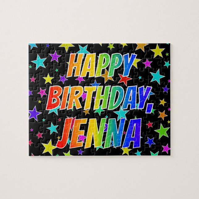 Puzzle "JENNA" Nombre, Diversión "FELIZ CUMPLEAÑOS" (Horizontal)