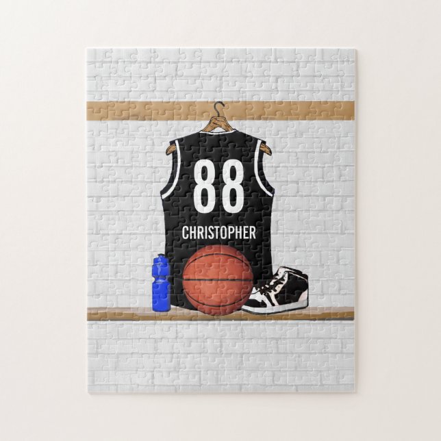 Puzzle Jersey blanco y negro personalizado del baloncesto (Vertical)