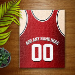 Puzzle Jersey de baloncesto rojo y negro personalizado<br><div class="desc">Una camiseta de baloncesto divertida con tu nombre y número personalizado,  ¡con los colores de tu equipo! ** SÍ,  ¡HAGO UN EQUIPO PERSONALIZADO O COLORES ESCOLARES! ** Por favor contáctame con tu solicitud de color de personalizado.</div>