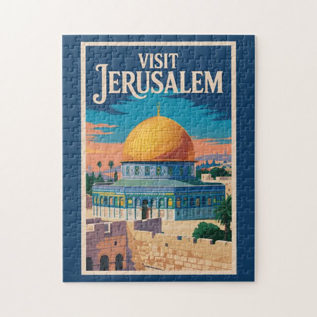 Puzzle Jerusalem Israel Illustration Travel Art Vintage (Vertical)