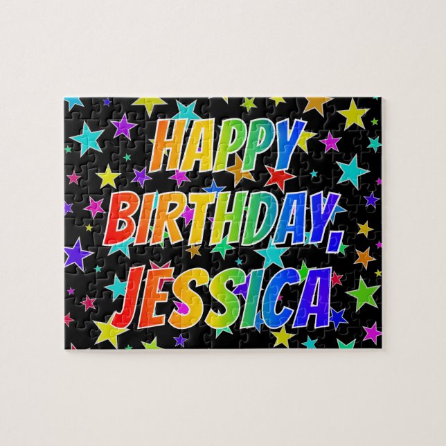 Puzzle "JESSICA" Nombre, Diversión "FELIZ CUMPLEAÑOS" (Horizontal)