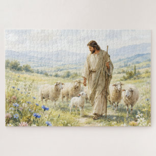 Puzzle Jesús Buen Pastor Acuarela de Flores Silvestres