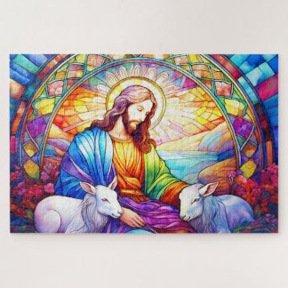 Puzzle Jesús en vidrio de colores en acuarela