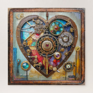 Puzzle Jewels y corazón de vidrio teñido Serie Steampunk