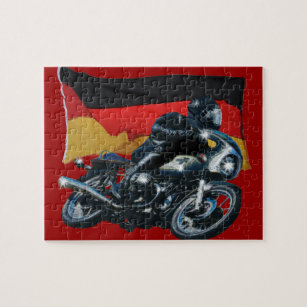 Puzzle Jinete alemán de la bandera y de la moto