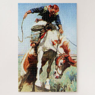Puzzle “Jinete de Bronco” Arte Occidental por W Herbert D