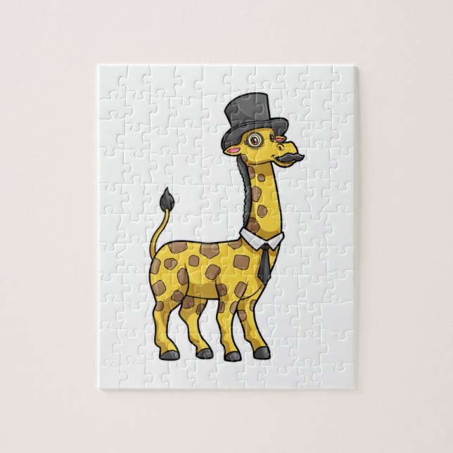 Puzzle Jirafa como Caballero con Sombrero, Corbata y Bigo (Vertical)