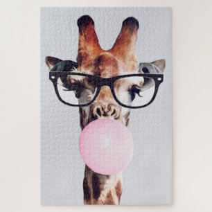 Puzzle Jirafa con gafas soplando chicle