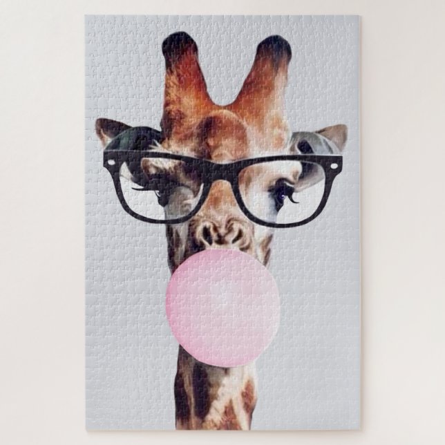 Puzzle Jirafa con gafas soplando chicle (Vertical)