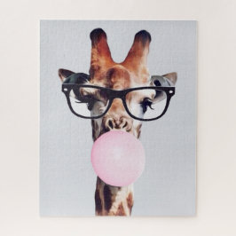 Puzzle JIRAFA CON GAFAS SOplando UNA BURBUJA DE CHICLE RO