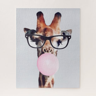 Puzzle JIRAFA CON GAFAS SOplando UNA BURBUJA DE CHICLE RO