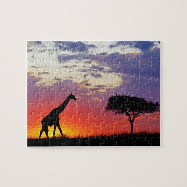 Puzzle Jirafa silueteada al amanecer, Giraffa (Horizontal)