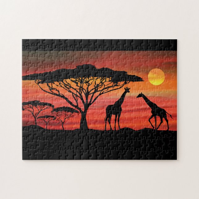 Puzzle jirafas al atardecer de Serengeti (Horizontal)