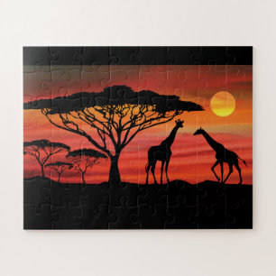 Puzzle Jirafas en la puesta de sol del Serengeti