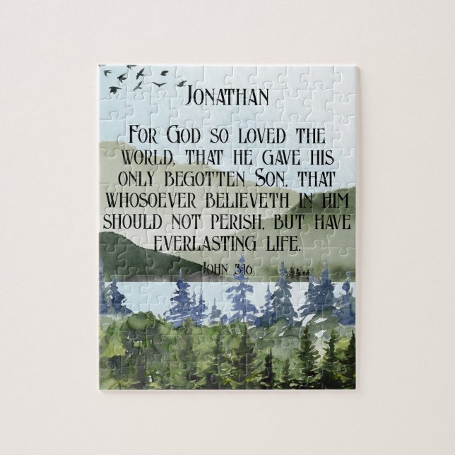 Puzzle John 3 16 Biblia Verse Nature Christian Gift Name (Vertical)