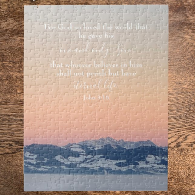 Puzzle John 3:16 Personalizado Texto | Foto original de l (It’s a puzzle, John 3:16 Bible Verse on my original photo. Unique Christian scripture gift. 

)