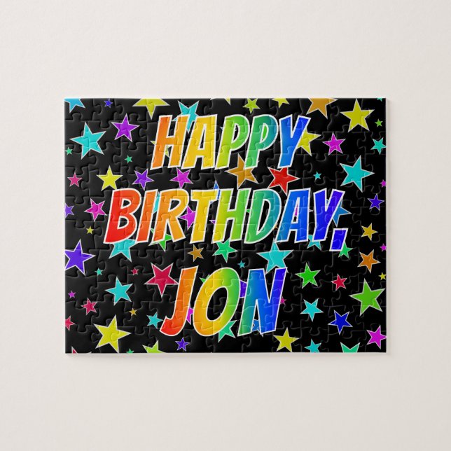 Puzzle "JON" Nombre, Diversión "FELIZ CUMPLEAÑOS" (Horizontal)