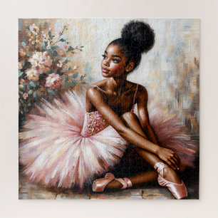 Puzzle Joven bailarina negra con tutú rosa y zapatos de p