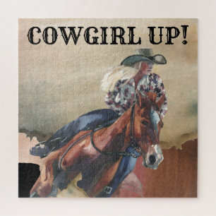 Puzzle Joven en caballo montando duro en occidente