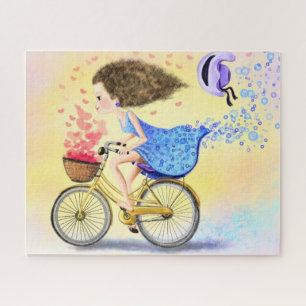 Puzzle Joven feliz Chica en bicicleta Romántico rompecabe