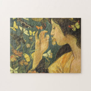 Puzzle Joven japonesa con hermosas mariposas