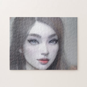 Puzzle Joven mujer joven con los ojos de ojos marrones re