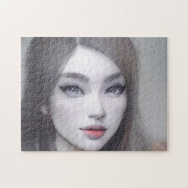 Puzzle Joven mujer joven con los ojos de ojos marrones re (Horizontal)