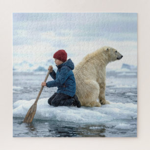 Puzzle Joven niño en hielo rescatando a un oso polar