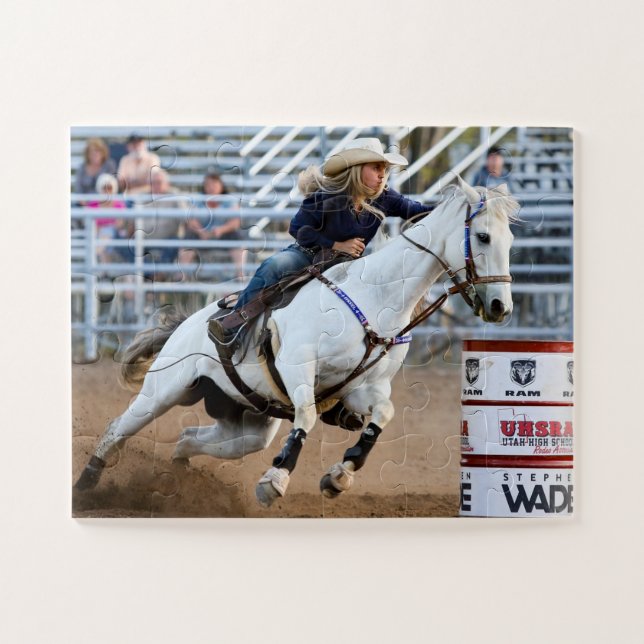 Puzzle Joven Rodeo Caballo Barril Deportes Occidentales (Horizontal)