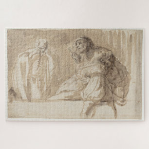 Puzzle Joven señala, sostiene a la mujer inconsciente