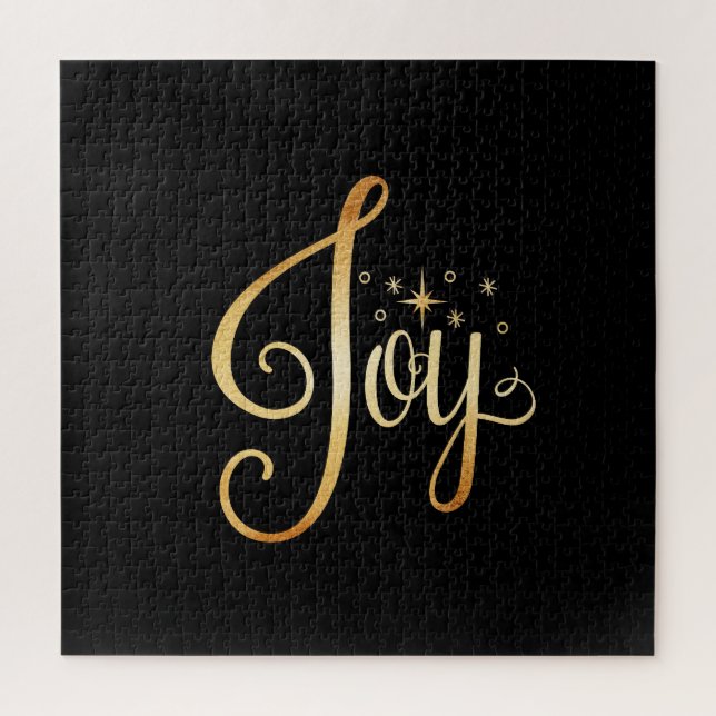 Puzzle “Joy” Black Gold Script Elegant Holiday Fun Family (Vertical)