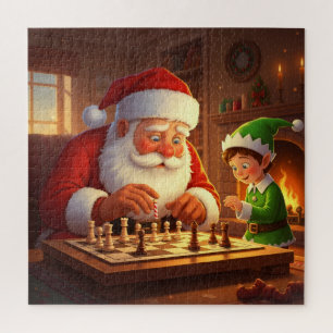 Puzzle Juego de ajedrez de Santa y duende de Navidad